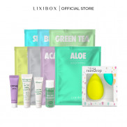 [HB Gift] Combo Mút trang điểm Duo rain drop, 7 mặt nạ Lixibox, Bộ dưỡng da Auragins, Gel dưỡng ẩm Okame Bakuchiol